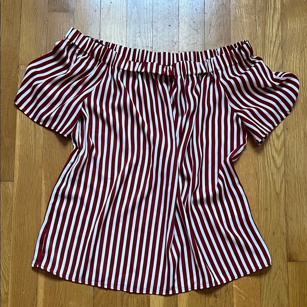 H&M Off-Shoulder Blouse - Burgundy and White Stripes